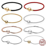 925 Sterling Silver Round Buckle Bracelet Chain for Charm Beads DIY Jewelry