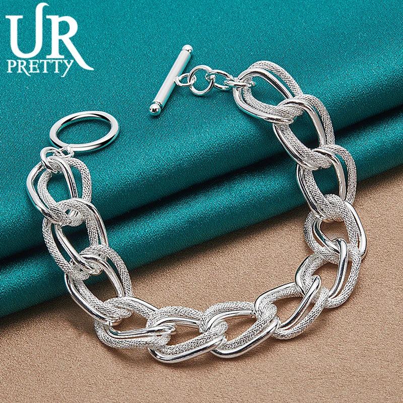 925 Sterling Silver Ring Chain Bracelet Matte Finish Wedding Engagement Gift