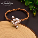 Natural Fresh Water Pearl Leather Bracelet Gift for Women Girl GB0167