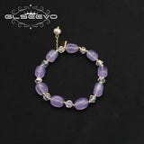 Purple Stone Natural Pearls Stretch Bracelet Retro Wedding Jewelry