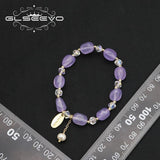 Purple Stone Natural Pearls Stretch Bracelet Retro Wedding Jewelry