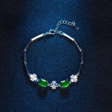 Chalcedony Jade Clover Bracelet 925 Silver Amulet Women's Jewelry