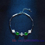 Chalcedony Jade Clover Bracelet 925 Silver Amulet Women's Jewelry