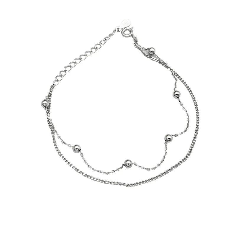 925 Sterling Silver Beads Line Chain Bracelet for Women