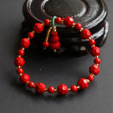 Cinnabar Jade Beaded Bracelets, Gourd Shape Stones Bangles for Women