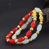 Emerald Green Pixiu Bracelet Men Women Oval Bead