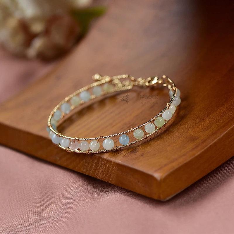 14KGF Natural Morganite Stone Beads Bracelet for Women