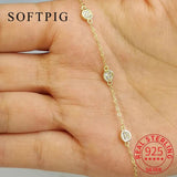 925 Sterling Silver Zircon Round Charm Bracelet 14K Plated Women Party Jewelry