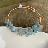 Natural Aquamarine Crystal Bracelet Bangle Lucky Charm Jewelry Gem