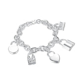 925 Silver Five Lock Chain Bracelet Charm Jewelry Gift