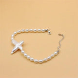 925 Sterling Silver Freshwater Baroque Cross Pearl Bracelet Gift for Women
