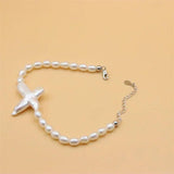 925 Sterling Silver Freshwater Baroque Cross Pearl Bracelet Gift for Women