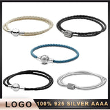 925 Silver Leather Double Wrap Bracelet Charm Boutique For Couples