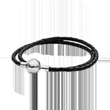 925 Silver Leather Double Wrap Bracelet Charm Boutique For Couples