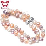 Double-deck Baroque Pearl Stretch Bracelet for Women