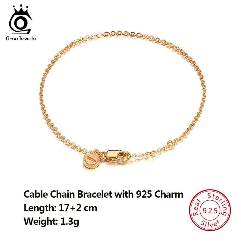 925 Silver Women Bracelet Gold Color Small Charm Jewelry SB28