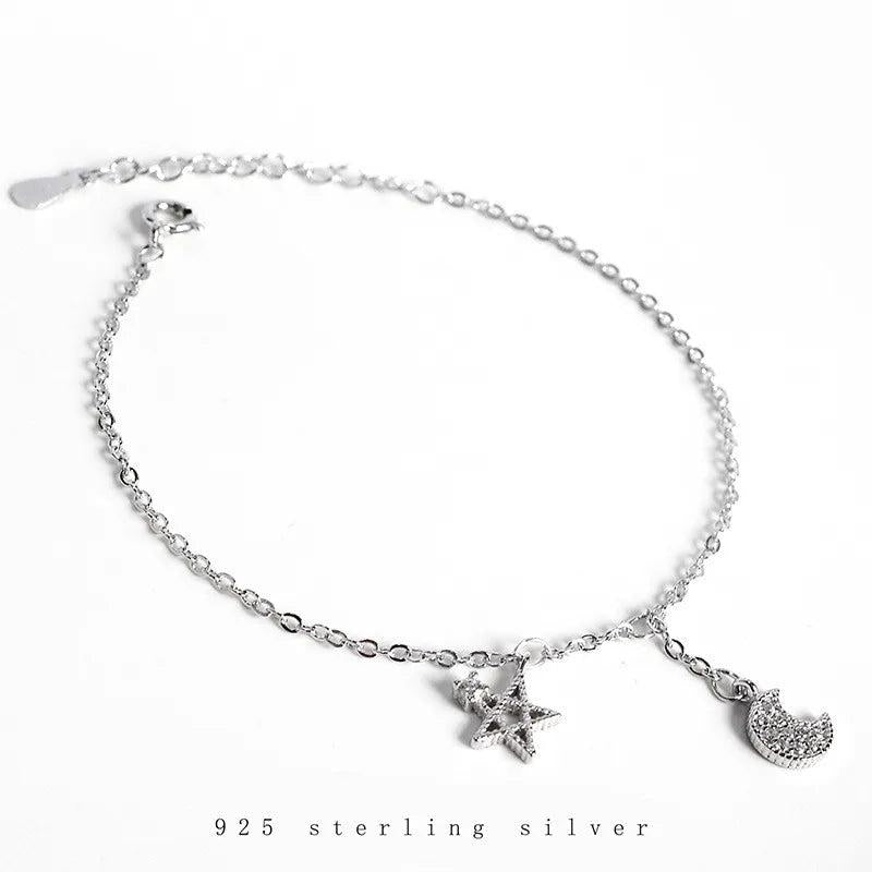 Sterling Silver Zircon Star Moon Bracelet Women Jewelry