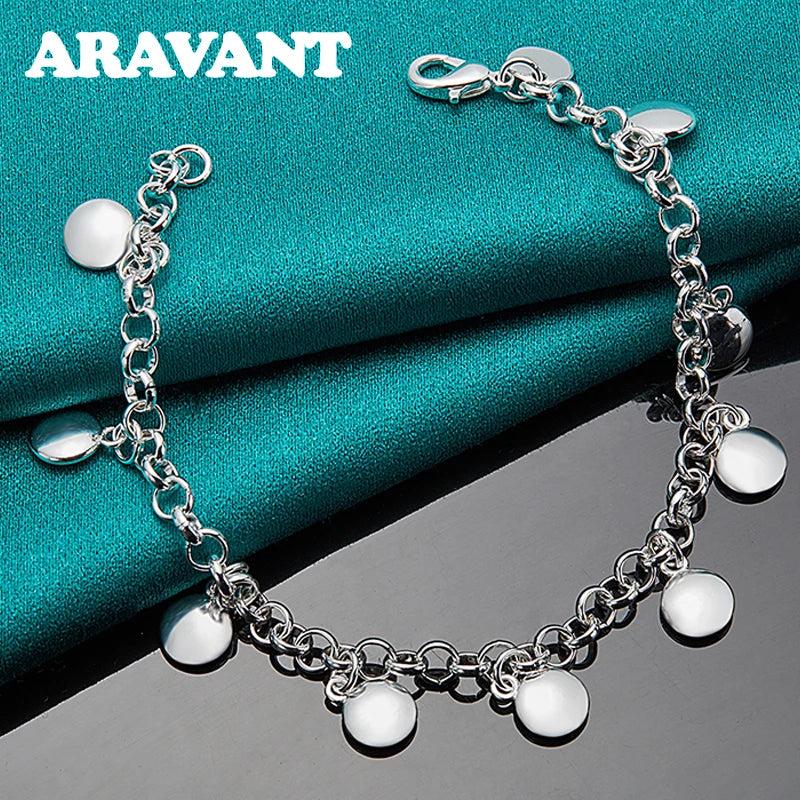 925 Silver Round Charm Bracelet For Women Girls