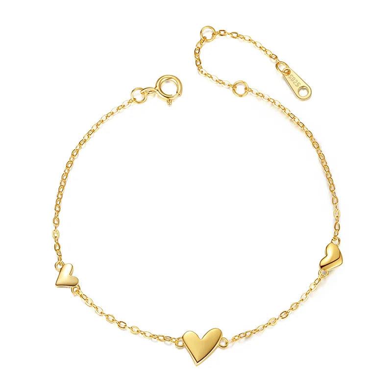 TrustDavis 925 Sterling Silver 14K Plated Heart Chain Bracelet Wedding Gift