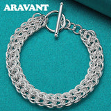 925 Silver Circle Charm Bracelet Men Women