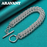 925 Silver Circle Charm Bracelet Men Women