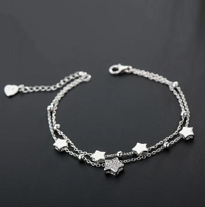 925 Silver Cuff Six Lucky Star Bracelets for Women