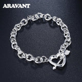 925 Silver Heart Link Bracelet Women