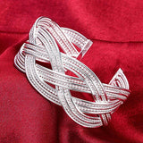 925 Silver Web Opening Bangle Bracelet Women Charm Party Jewelry