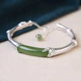 S925 Silver Bracelet Hetian Jade Ethnic Style Bamboo Bangle