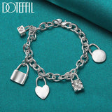 925 Silver Heart/Circle/Square Lock Bracelet Bangle Jewelry