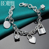 925 Silver Heart/Circle/Square Lock Bracelet Bangle Jewelry