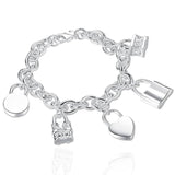 925 Silver Heart/Circle/Square Lock Bracelet Bangle Jewelry