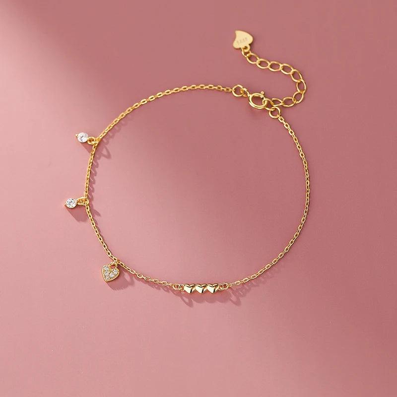925 Silver Zircon Hearts Bracelet Wedding Jewelry