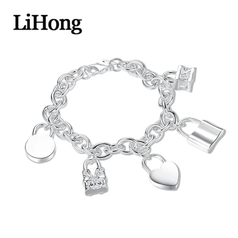 925 Silver Heart/Round/Square Lock Bracelet Wedding Jewelry