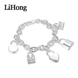 925 Silver Heart/Round/Square Lock Bracelet Wedding Jewelry