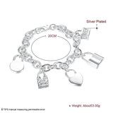925 Silver Heart/Round/Square Lock Bracelet Wedding Jewelry
