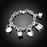 925 Silver Heart/Round/Square Lock Bracelet Wedding Jewelry