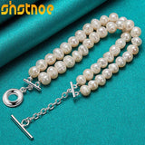 925 Silver OT Buckle Pearl Chain Bracelet For Women