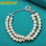 925 Silver OT Buckle Pearl Chain Bracelet For Women