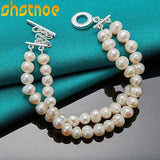 925 Silver OT Buckle Pearl Chain Bracelet For Women