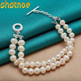 925 Silver OT Buckle Pearl Chain Bracelet For Women