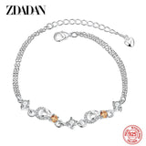 925 Silver Heart Amber Crystal Zircon Bracelet Wedding Jewelry