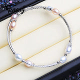 Pink Purple Pearl Bracelet 6mm Rice Pearl Bangle For Women Gift