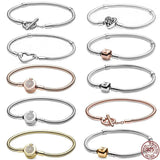925 Silver Heart Buckle Snake Bone Bracelet for Women