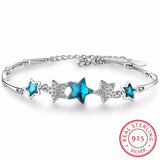 925 Silver CZ Crystal Pentagram Chain Bracelet Wedding Gift
