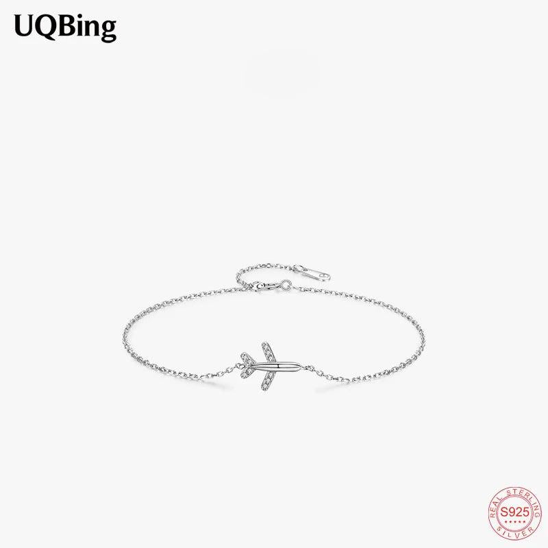 Sterling Silver Crystal Airplane Charm Bracelet Wedding Jewelry