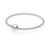 S925 Sterling Silver Rose Round Buckle Leather Woven Bracelet