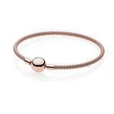 S925 Sterling Silver Rose Round Buckle Leather Woven Bracelet