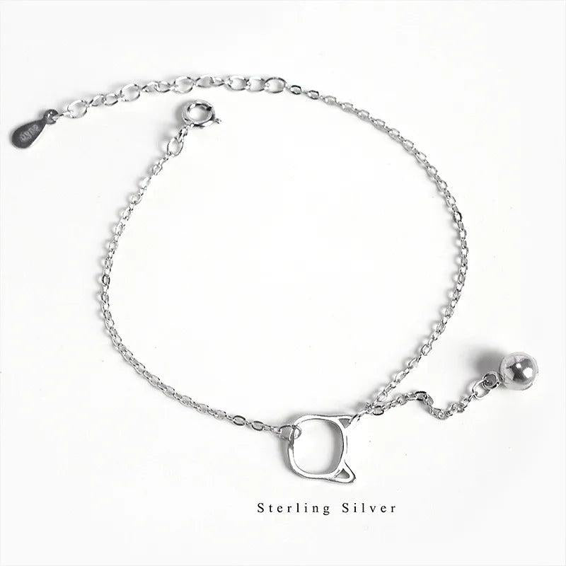 925 Sterling Silver Cat Bell Chain Bracelet Women Sweet Temperament