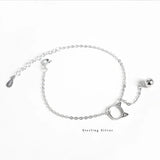 925 Sterling Silver Cat Bell Chain Bracelet Women Sweet Temperament